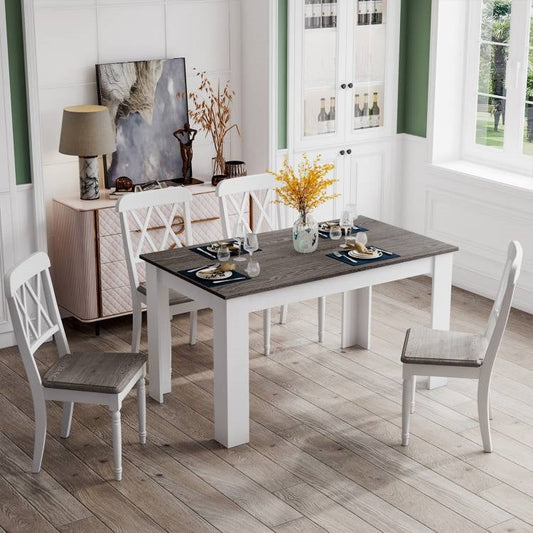 Mesa de comedor de cocina o escritorio de computadora de 47 pulgadas con cubierta de madera gris oscuro y patas blancas