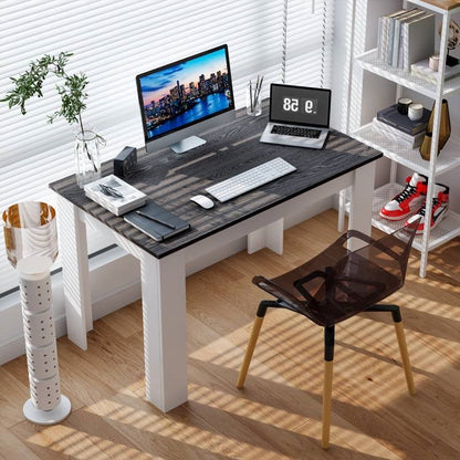 Mesa de comedor de cocina o escritorio de computadora de 47 pulgadas con cubierta de madera gris oscuro y patas blancas