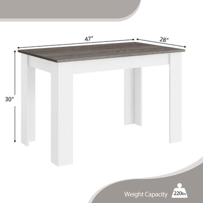 Mesa de comedor de cocina o escritorio de computadora de 47 pulgadas con cubierta de madera gris oscuro y patas blancas