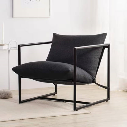 Sillón decorativo moderno gris oscuro tapizado con estructura metálica