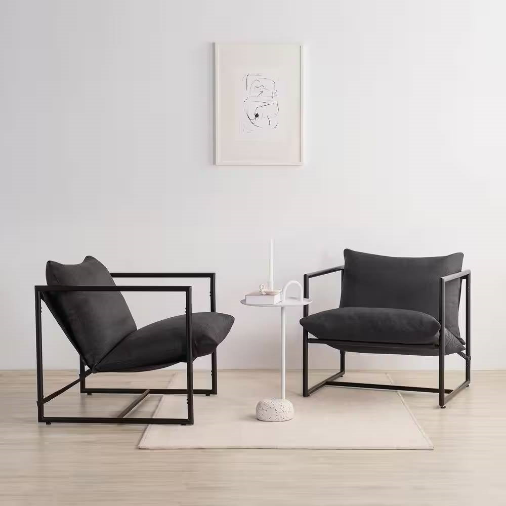 Sillón decorativo moderno gris oscuro tapizado con estructura metálica