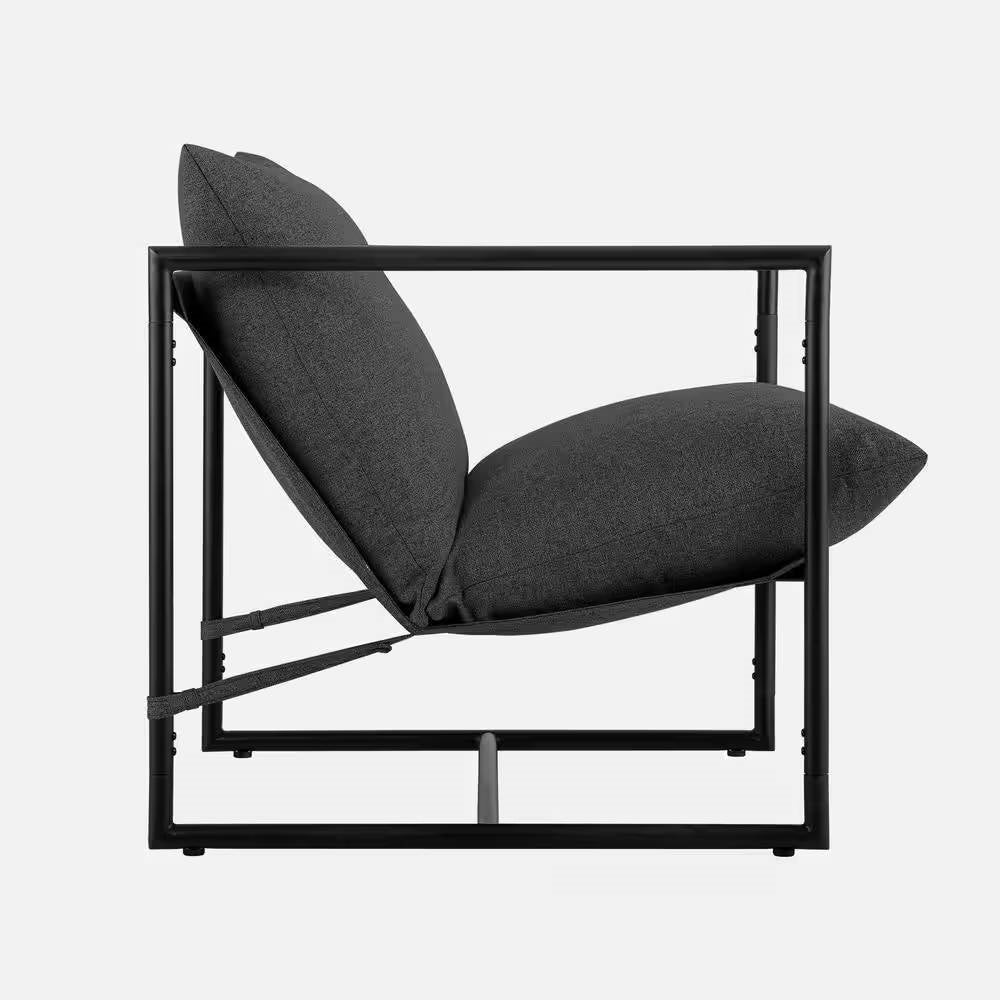Sillón decorativo moderno gris oscuro tapizado con estructura metálica
