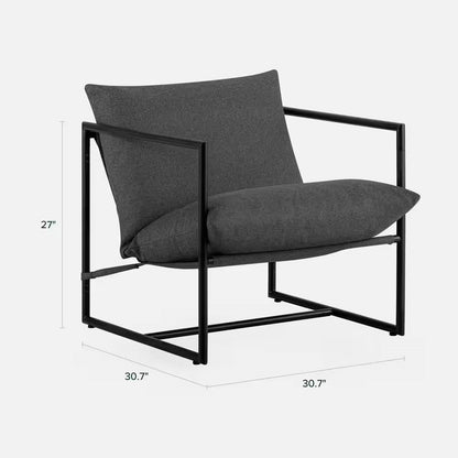 Sillón decorativo moderno gris oscuro tapizado con estructura metálica