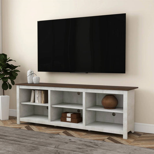 Farmhouse TV Stand in Grey Oak with Brown Wood Finish Top for TVs up to 70-inch - Tampa Home & Garden Store