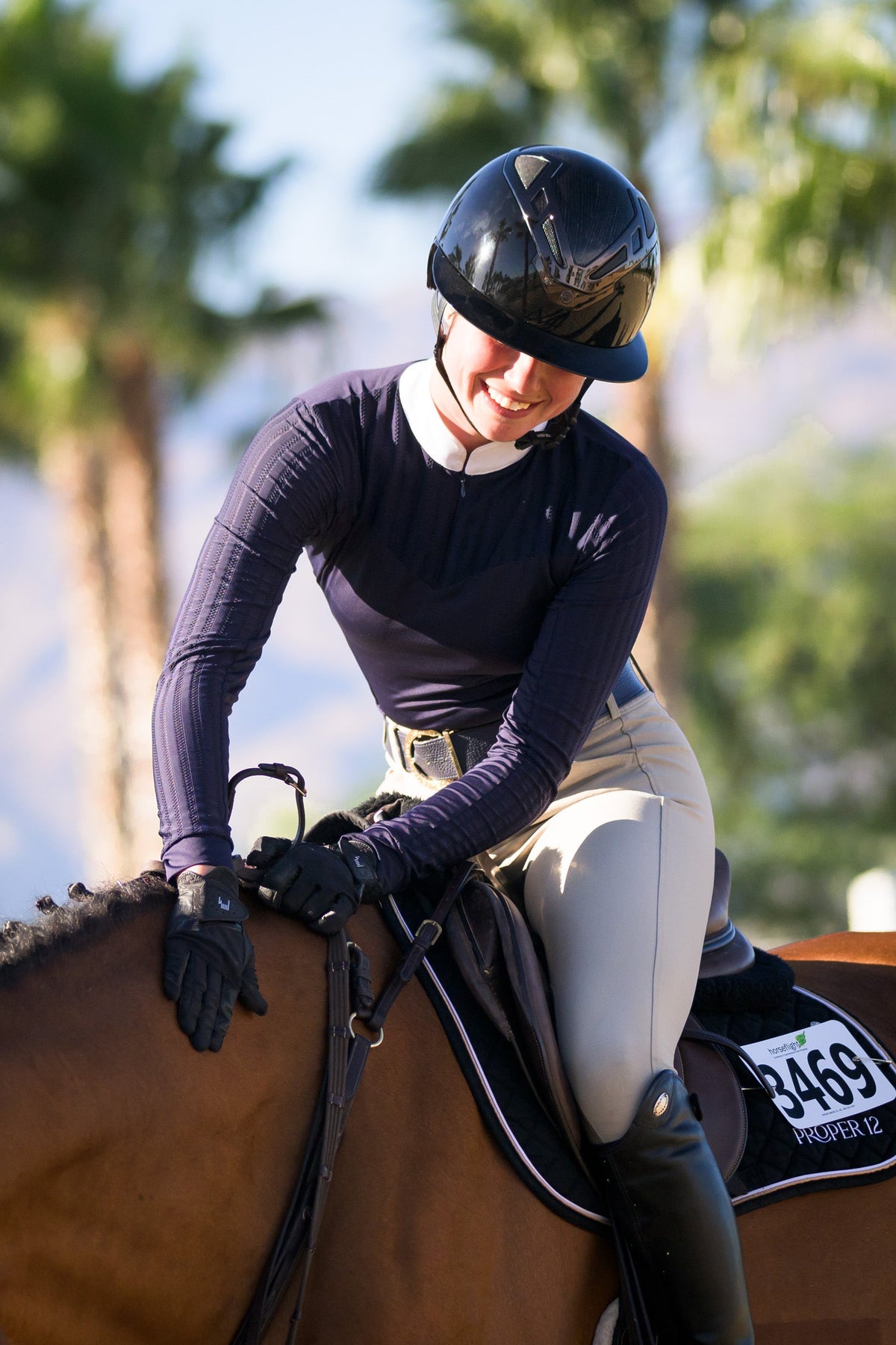 LOLLY Show Shirt - Long Sleeve navy riding top with white collar BellEq Equestrian Apparel on Tampa Home & Garden Store