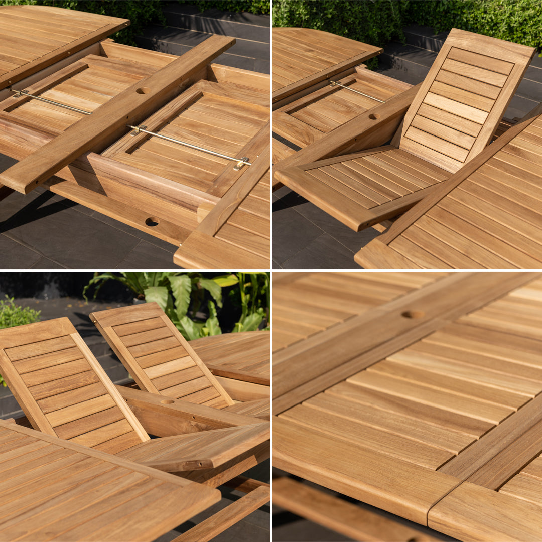 Julien FSC teak outdoor dining set with extendable table and slatted chairs on Tampa Home & Garden Store