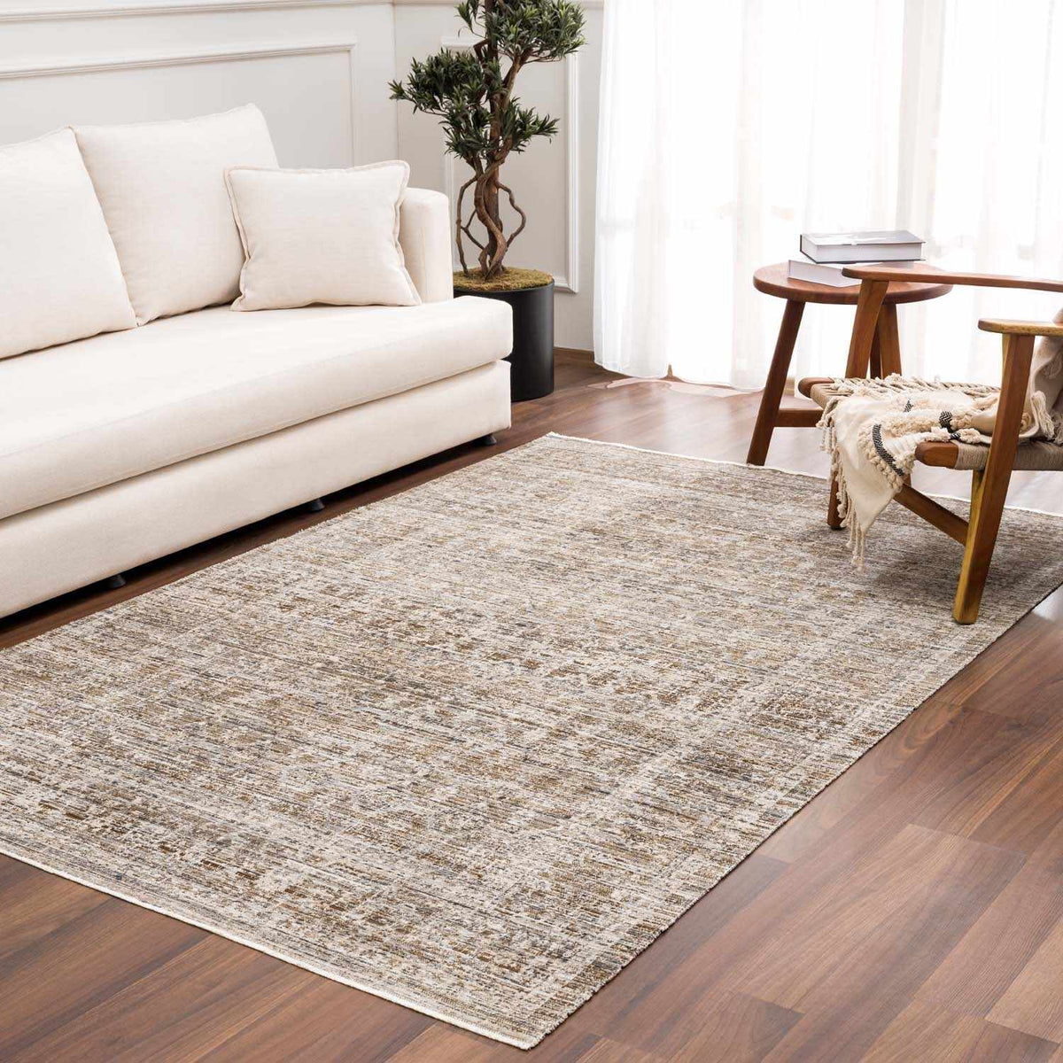 Uzuri Washable Outdoor Area Rug by Boutique Rugs in neutral beige with textured weave on Tampa Home & Garden Store