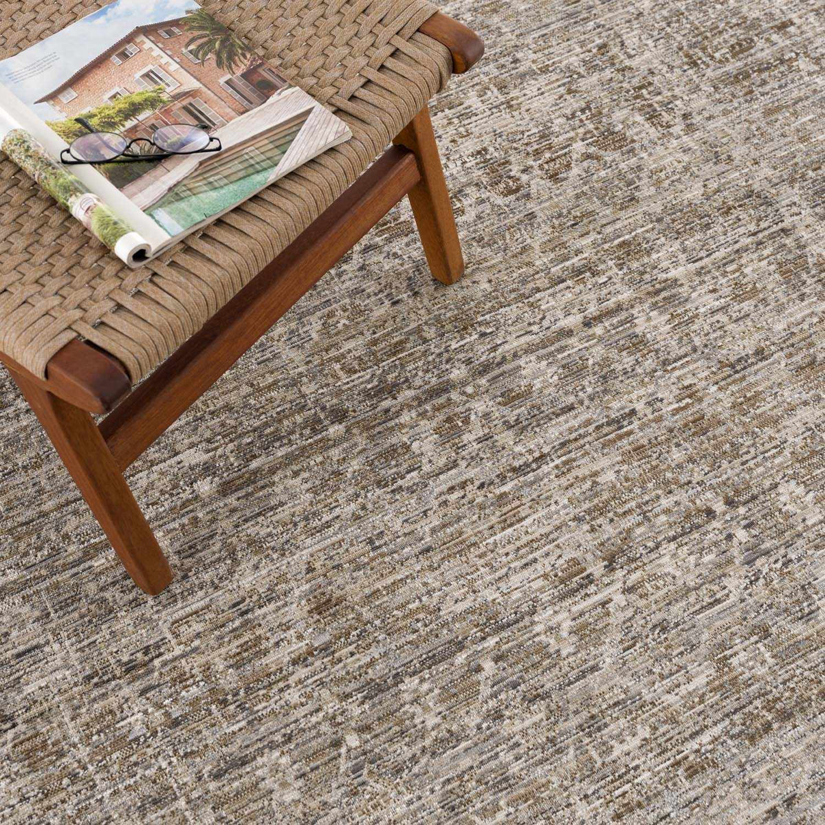 Uzuri Washable Outdoor Area Rug in brown-gray distressed weave by Boutique Rugs on Tampa Home & Garden Store