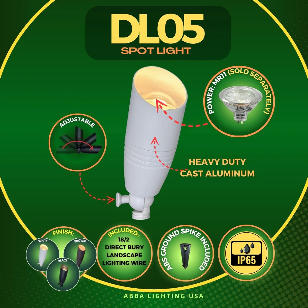 DL05 Lot de 30 projecteurs extérieurs directionnels LED basse tension 12 V, forme cylindrique lisse, boîtier en aluminium, ampoule 5 W 3000 K 