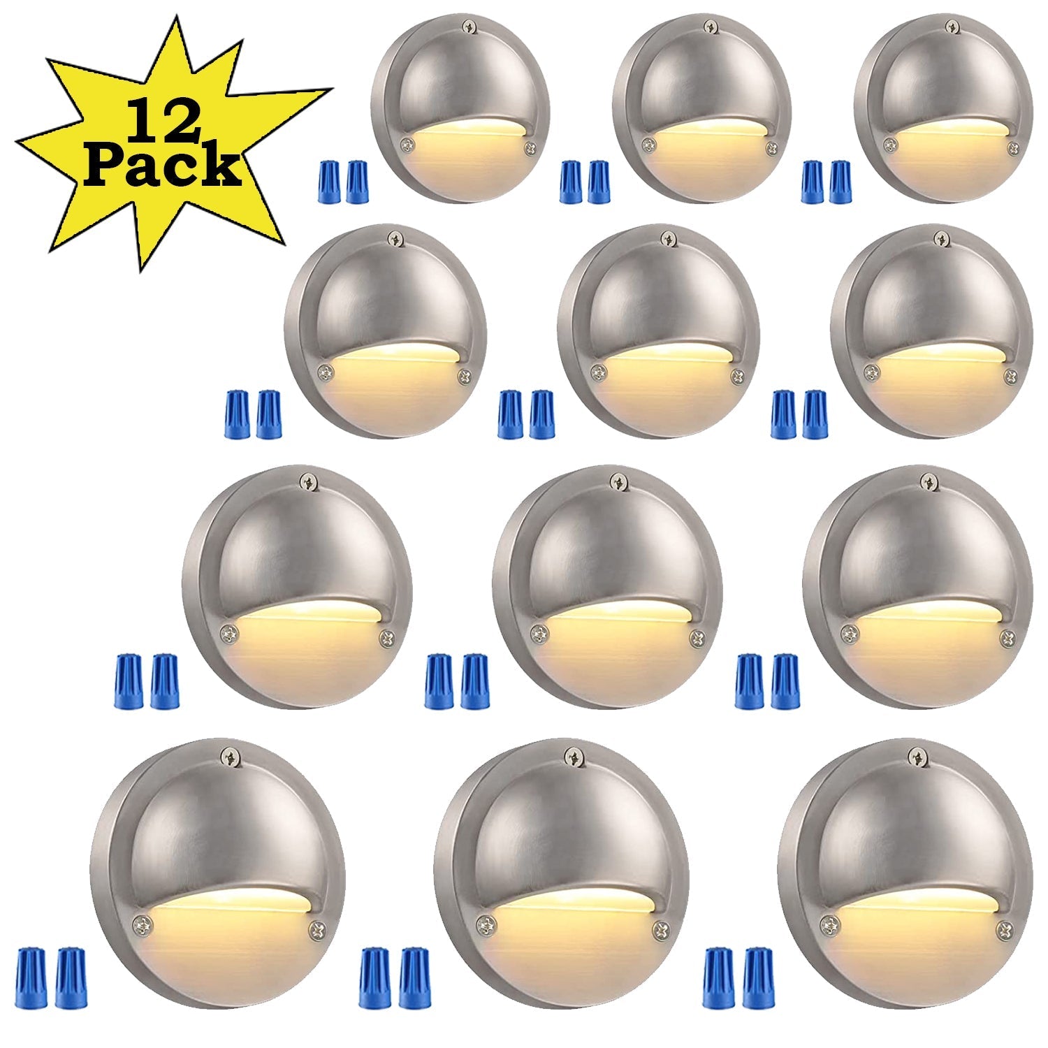 DLA01 12-Pack Satin Nickel 2.5W Low Voltage LED Outdoor Half Moon Deck Lights Package, 12V LED Step Fence Landscape Lights - Tampa soil911.com