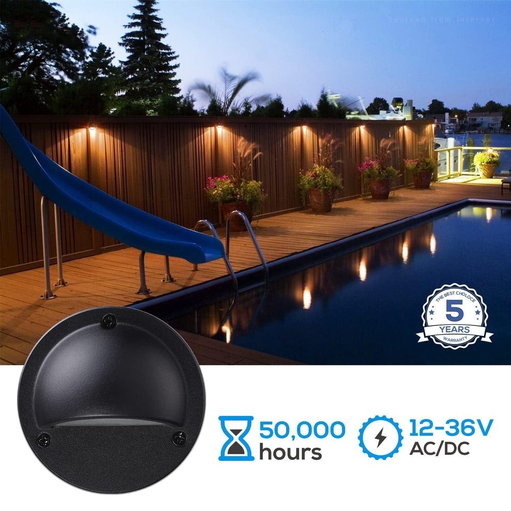 Paquete de 12 luces LED de media luna para exteriores, de bajo voltaje, de 2,5 W, de color negro, DLA01, luces LED de 12 V para escalón, valla y paisaje