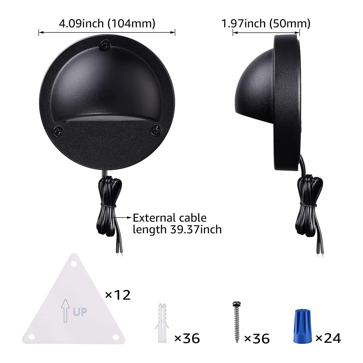 Paquete de 12 luces LED de media luna para exteriores, de bajo voltaje, de 2,5 W, de color negro, DLA01, luces LED de 12 V para escalón, valla y paisaje