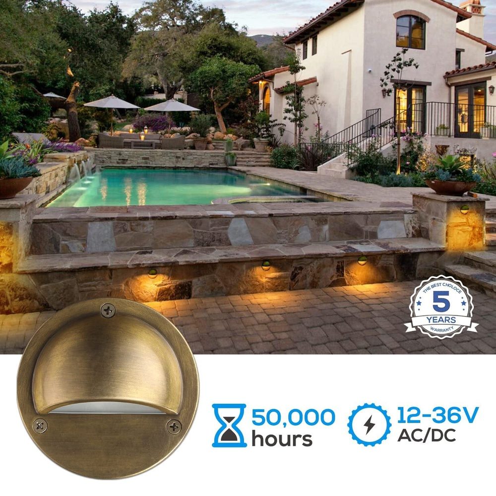 Paquete de 12 luces LED de media luna para exteriores de bajo voltaje de bronce DLA01 de 2,5 W, luces LED de 12 V para vallas y paisajes