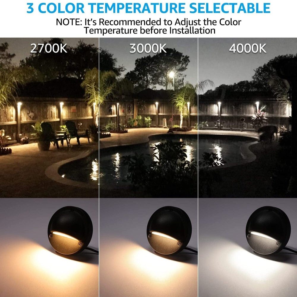 DLA03 6-Pack noir 2.5W 3CCT basse tension LED extérieur demi-lune pont lumières paquet, 12V LED étape clôture paysage lumières