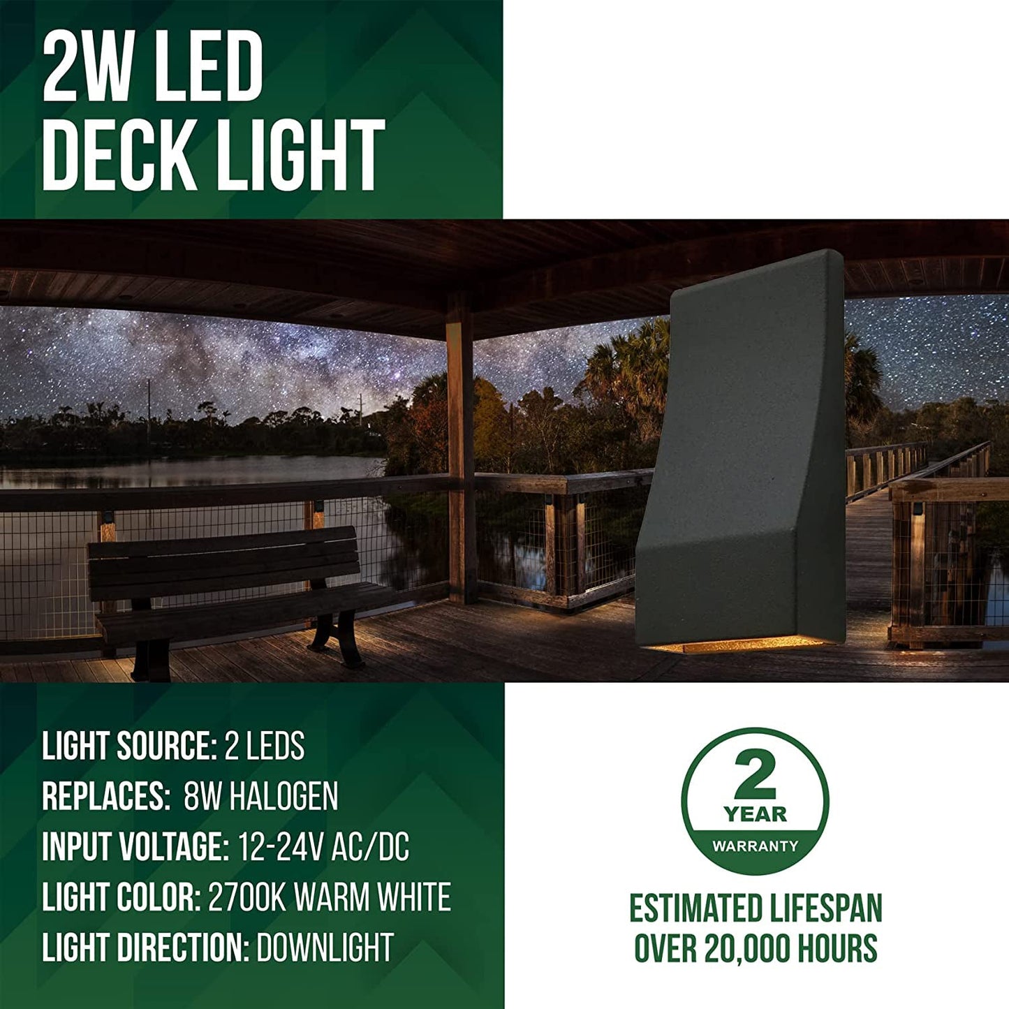 DLA06 Paquet de 6 lumières LED basse tension 2 W pour terrasse extérieure, lumières de paysage pour terrasse à LED 12 V