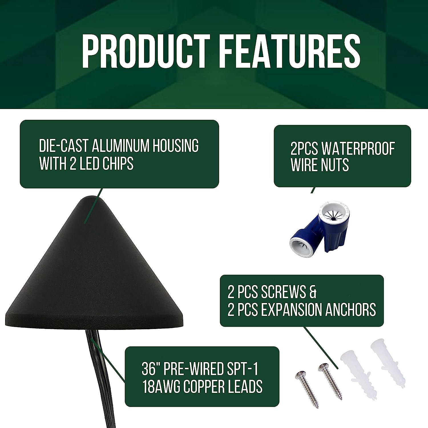 DLA07 6-Pack 2W Low Voltage LED Outdoor Deck Down Lights Package, 12V LED Step Patio Landscape Lights - Tampa Home & Garden Store