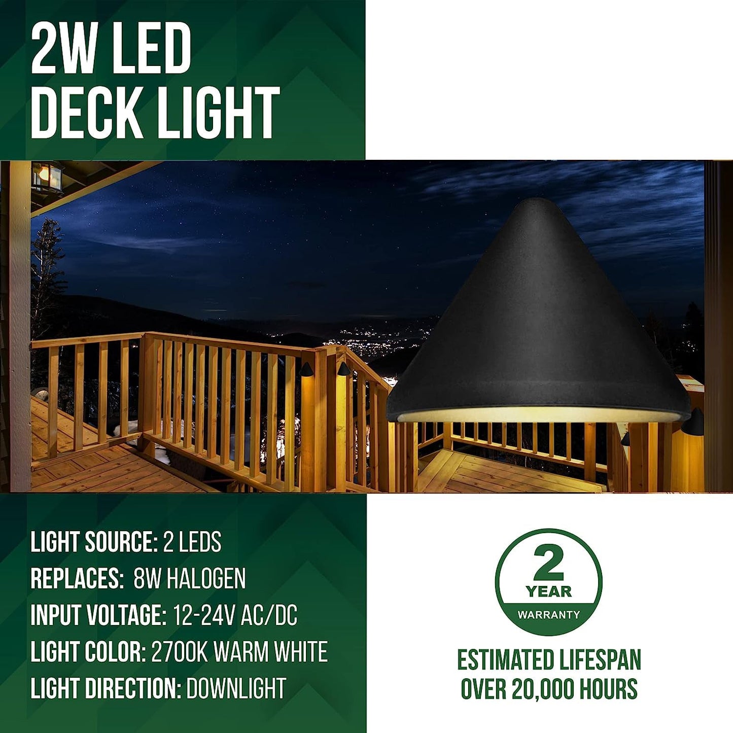 DLA07 Paquet de 6 lumières LED basse tension 2 W pour terrasse extérieure, lumières de paysage pour terrasse à LED 12 V