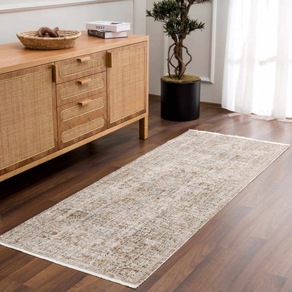 Aistys washable outdoor area rug runner beige taupe distressed pattern Boutique Rugs on Tampa Home & Garden Store