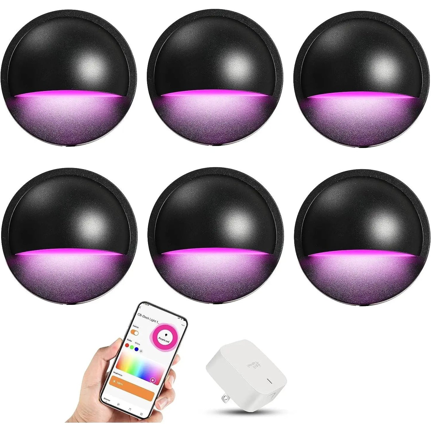 DLRA03 6 Pack 3W RGBCW Color Changing 2700K-6500K Round Waterproof LED Stairs Half Moon Deck Light Fixture - Tampa soil911.com