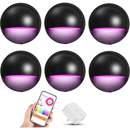 DLRA03 6 Pack 3W RGBCW Color Changing 2700K-6500K Round Waterproof LED Stairs Half Moon Deck Light Fixture - Tampa soil911.com