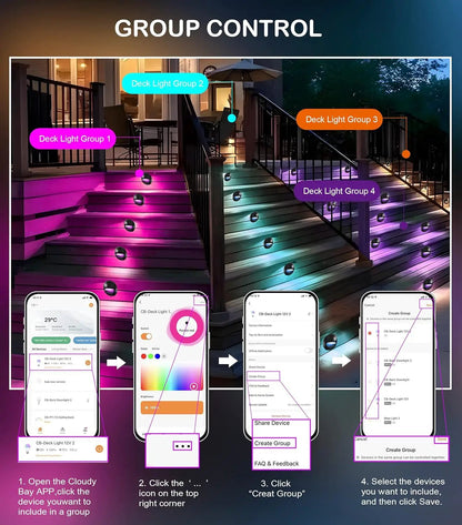 DLRA03 6 Pack 3W RGBCW Color Changing 2700K-6500K Round Waterproof LED Stairs Half Moon Deck Light Fixture - Tampa soil911.com
