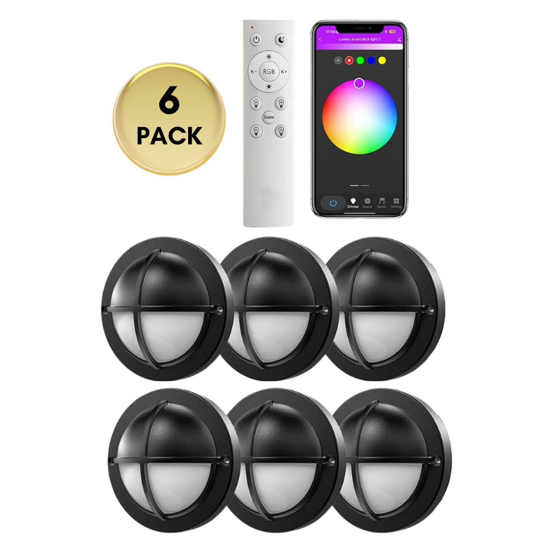 DLRA04 6 Pack 2.5W RGBCW Color Changing 2200K-6500K Round Waterproof LED Stairs, Fence, Deck Light Fixture - Tampa soil911.com