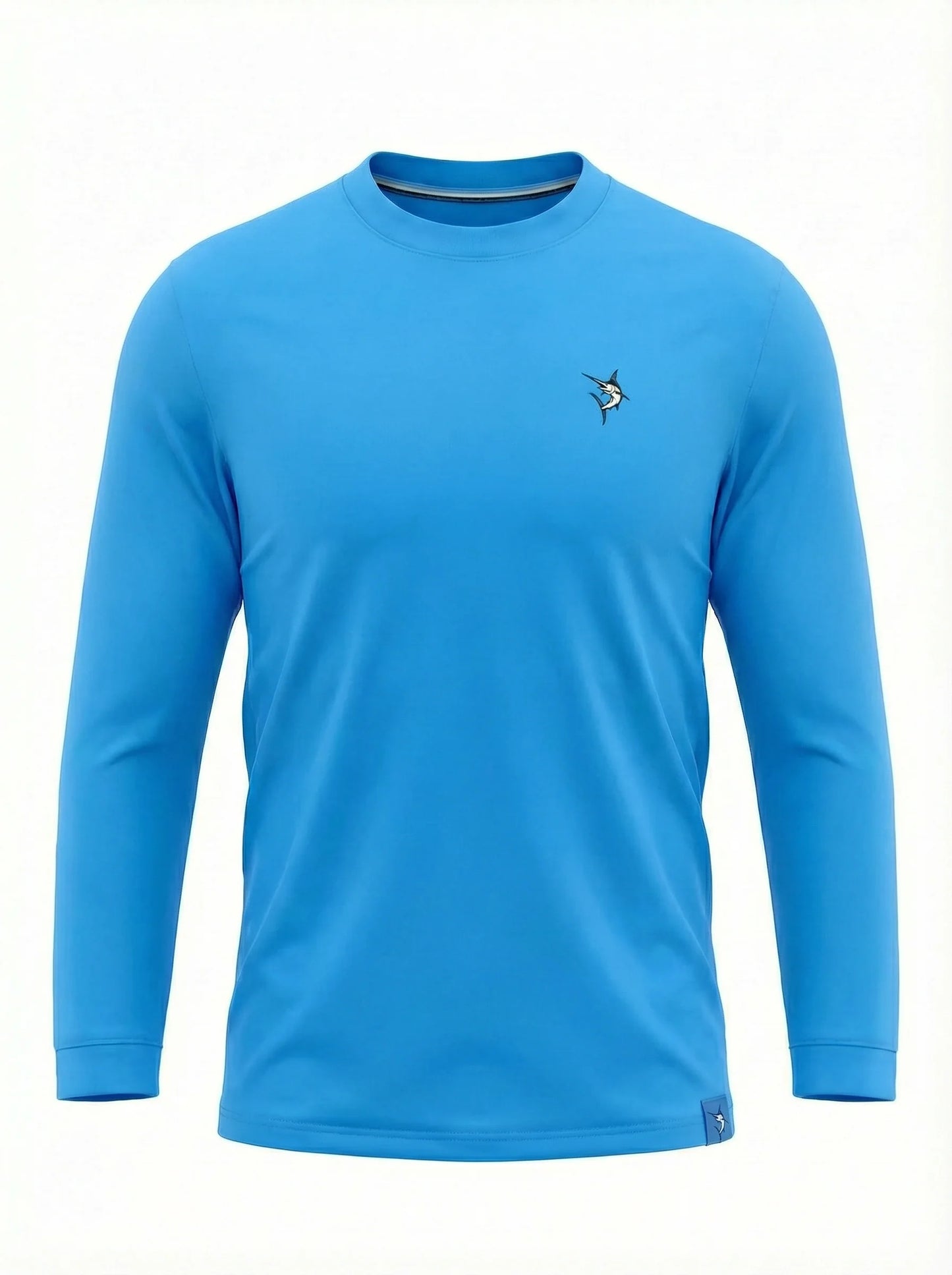 Dockside Performance Long Sleeve blue shirt by White Water Life with small marlin logo on chest on Tampa Home & Garden Store