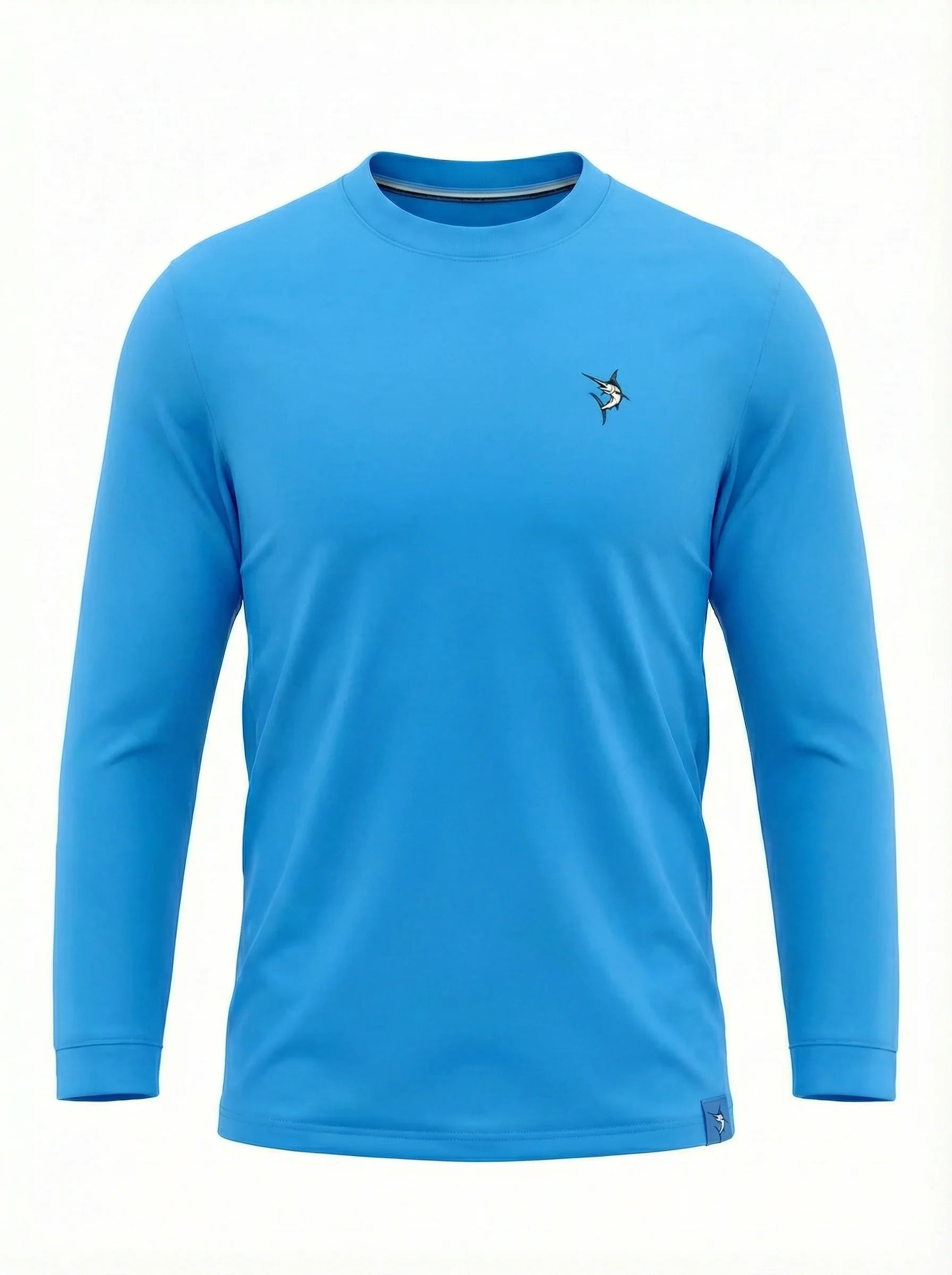 Dockside Performance Long Sleeve blue shirt by White Water Life with small marlin logo on chest on Tampa Home & Garden Store
