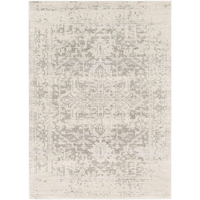 Alfombra oriental desgastada de 3' x 5' en gris claro/beige
