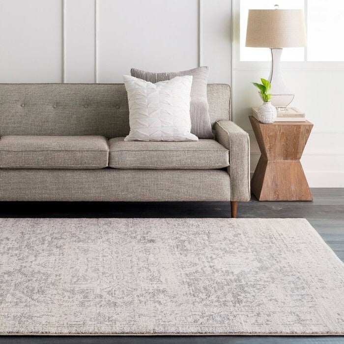 Alfombra oriental desgastada de 3' x 5' en gris claro/beige