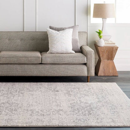 Alfombra oriental desgastada de 3' x 5' en gris claro/beige