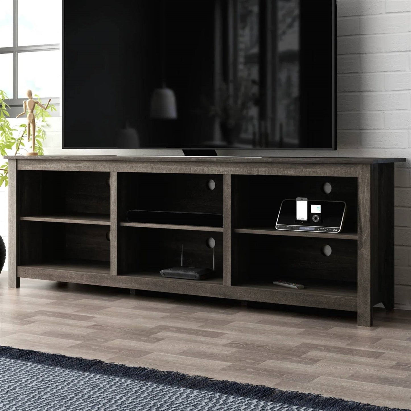 Mueble de TV de madera marrón oscuro de 70 pulgadas para televisores de hasta 78 pulgadas
