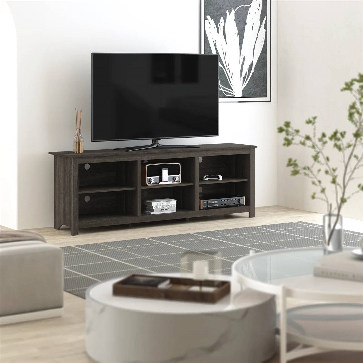 Mueble de TV de madera marrón oscuro de 70 pulgadas para televisores de hasta 78 pulgadas