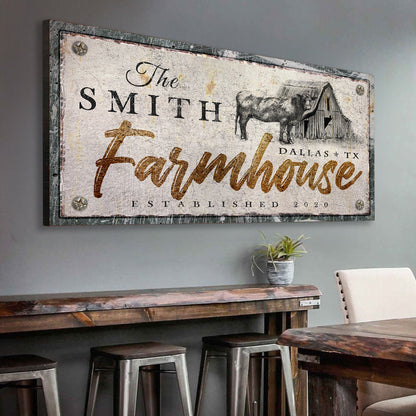 Rustic farmhouse sign canvas by Tailored Canvases featuring barn scene and weathered texture on Tampa Home & Garden Store