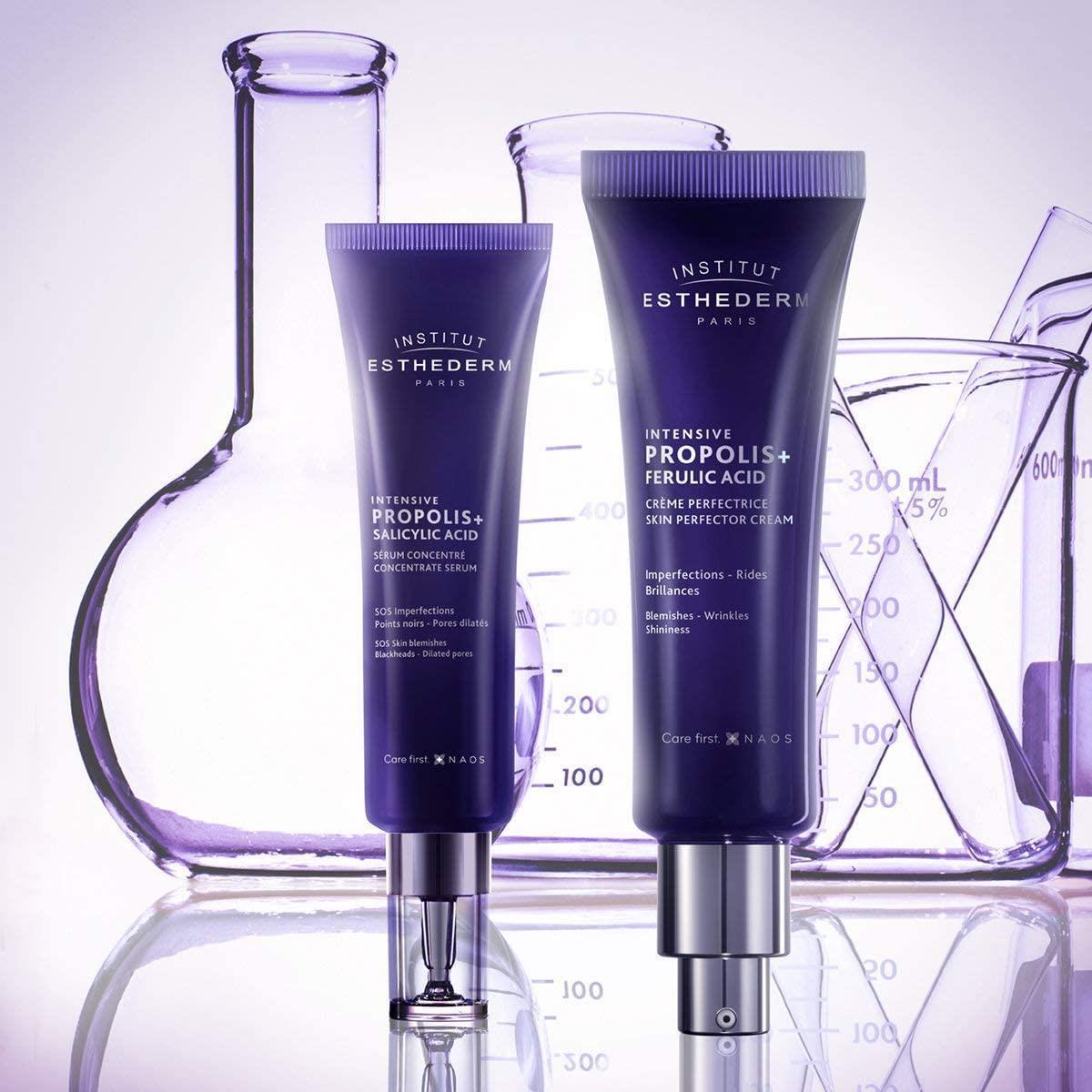 Institut Esthederm Propolis+ Salicylic Serum and Ferulic Cream in two purple tubes on Tampa Home & Garden Store