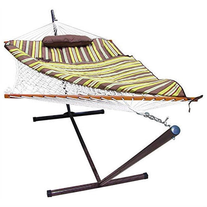 Juego de hamaca de cuerda con soporte, almohadilla y almohada de 55 x 144 pulgadas - Rayas del desierto