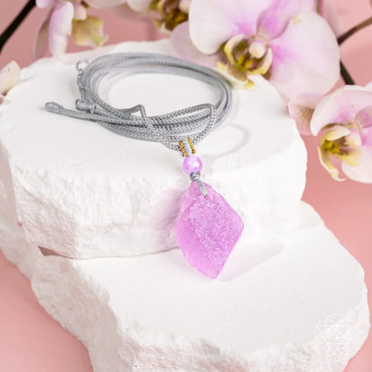 Necklace Pink Kunzite Pendant by Conscious Items with grey chain and gold accents on Tampa Home & Garden Store