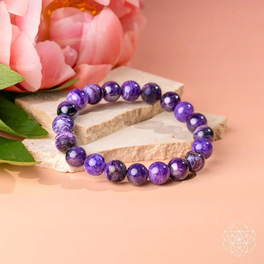 Unshakeable Intuition Siberian Charoite bracelet by Conscious Items, purple beads on Tampa Home & Garden Store