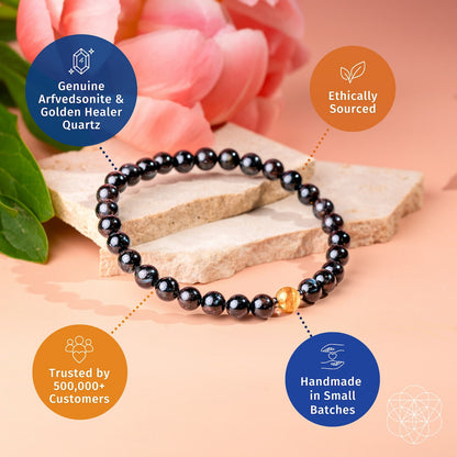 Bracelet The Arfvedsonite 6mm black beads with golden healer quartz accent Conscious Items on Tampa Home & Garden Store
