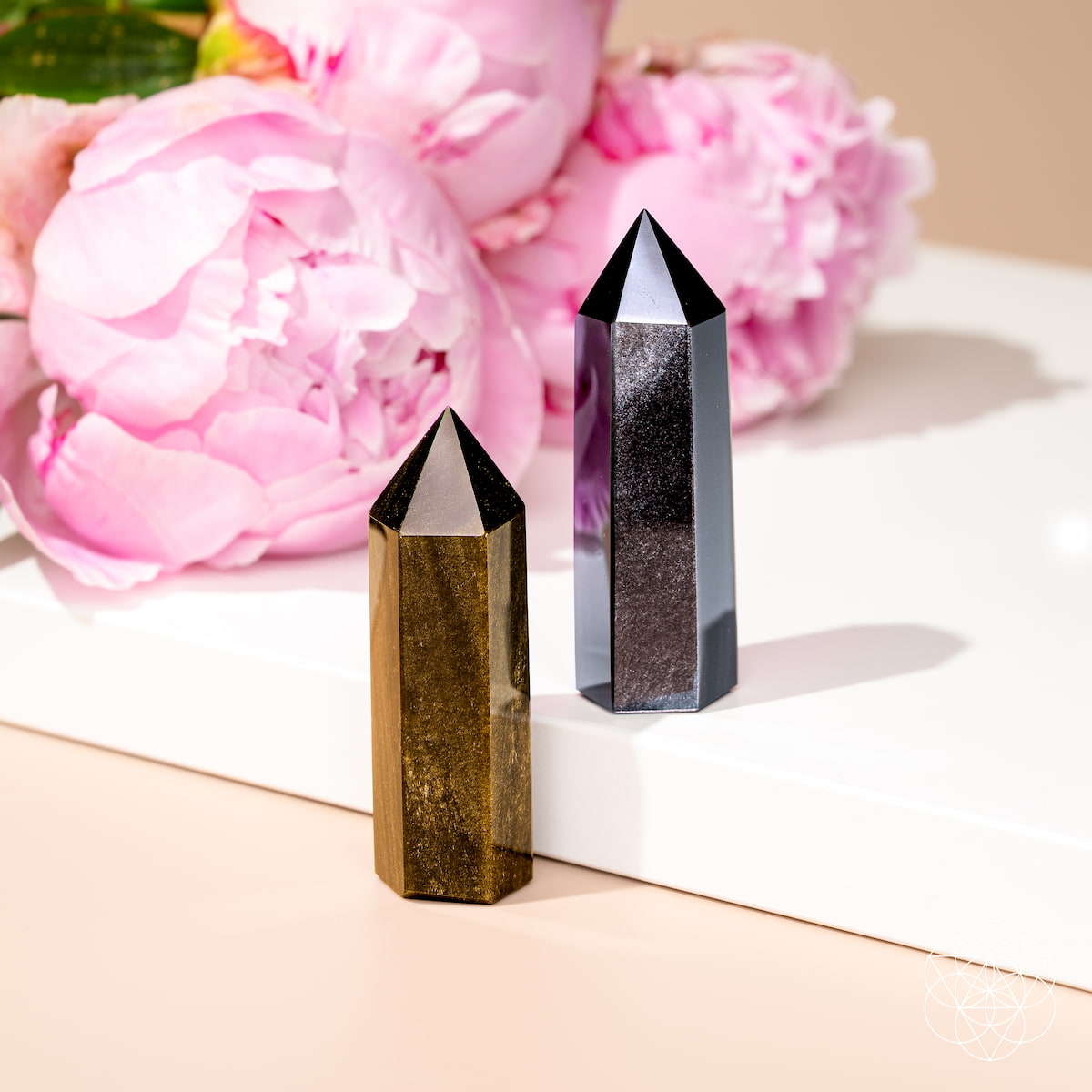 The Upper Hand Gold & Silver Sheen Obsidian Points two crystal prisms by Conscious Items on Tampa Home & Garden Store