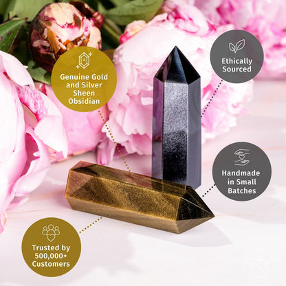 The Upper Hand Gold & Silver Sheen Obsidian Points Conscious Items, two crystals on Tampa Home & Garden Store