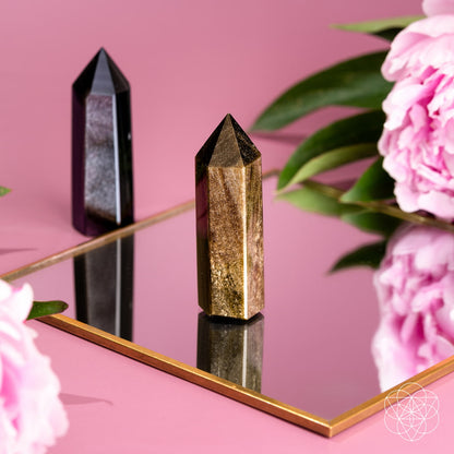 The Upper Hand Gold & Silver Sheen Obsidian Points pair decorative crystals by Conscious Items on Tampa Home & Garden Store