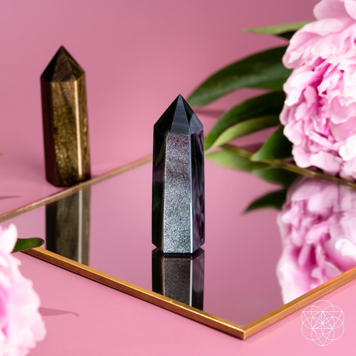 The Upper Hand gold and silver obsidian points decor on mirrored tray Conscious Items on Tampa Home & Garden Store