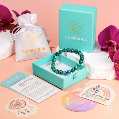Bracelet Cleopatra’s Wise Stone: chrysocolla beads in turquoise-green by Conscious Items on Tampa Home & Garden Store