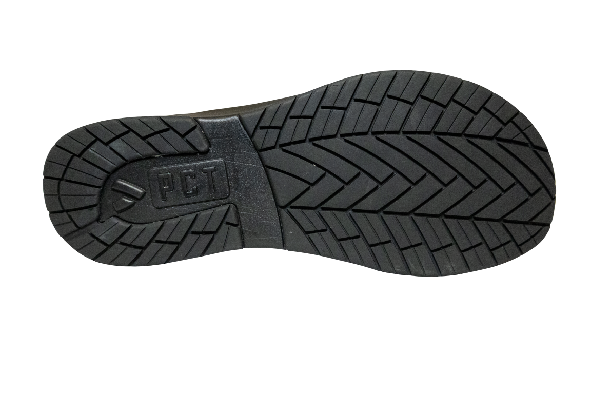 PCT Urban Hiker boot sole in black rubber with rugged tread and PCT logo on Tampa Home & Garden Store