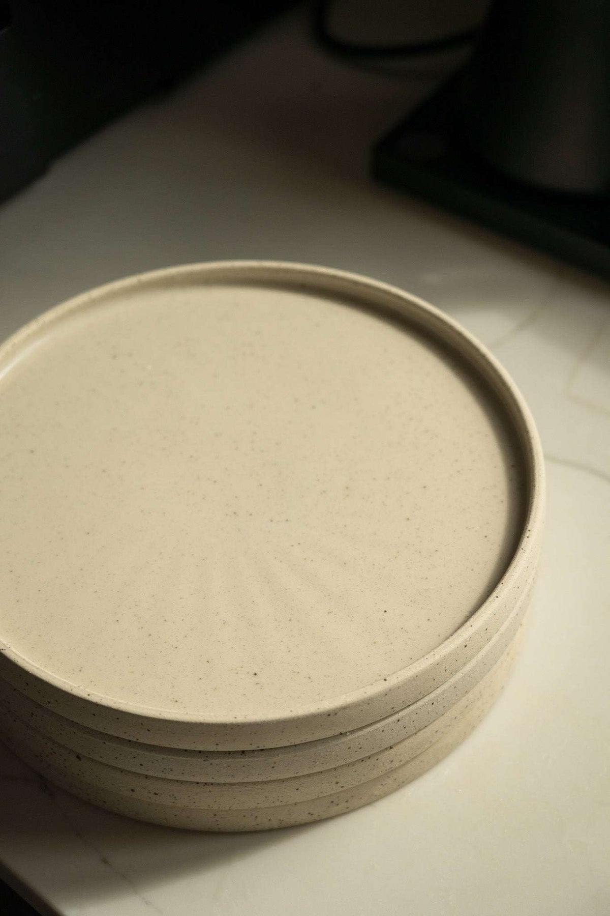 Handmade stoneware plate, white speckled finish, stack of three by Creating Comfort on Tampa Home & Garden Store