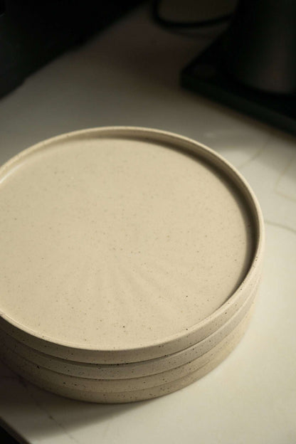 Handmade stoneware plate, white speckled finish, stack of three by Creating Comfort on Tampa Home & Garden Store