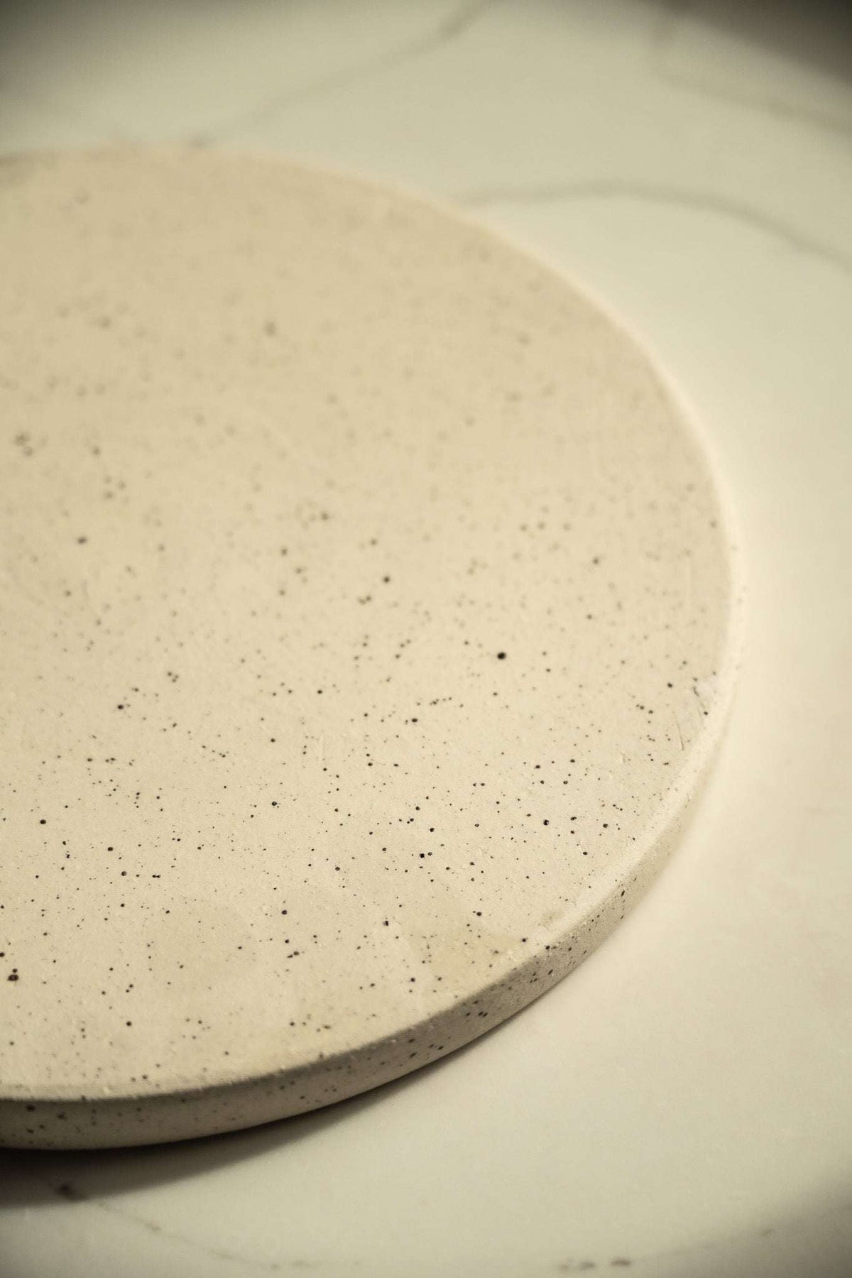 Stoneware plate white with black speckles handmade by CREATING COMFORT on Tampa Home & Garden Store