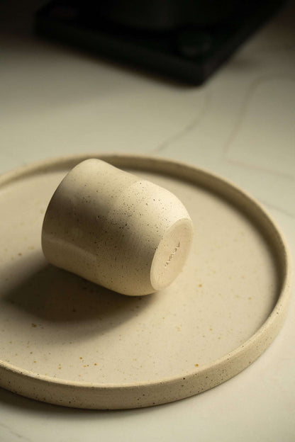 Handmade stoneware plate with speckled white glaze and matching lid by Creating Comfort on Tampa Home & Garden Store