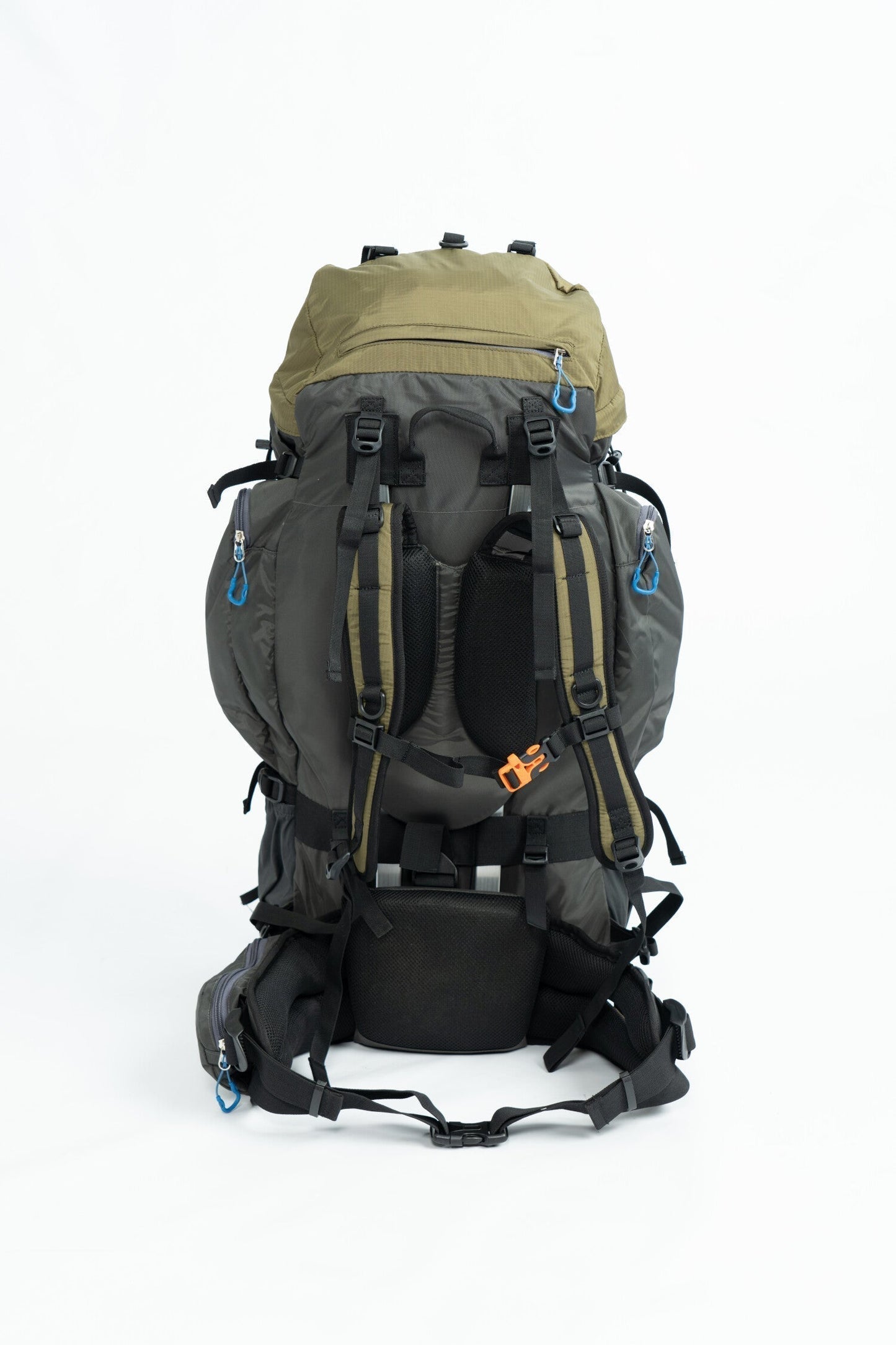 River Country Gear 75+ liter backpacking pack olive khaki top gray body with straps on Tampa Home & Garden Store